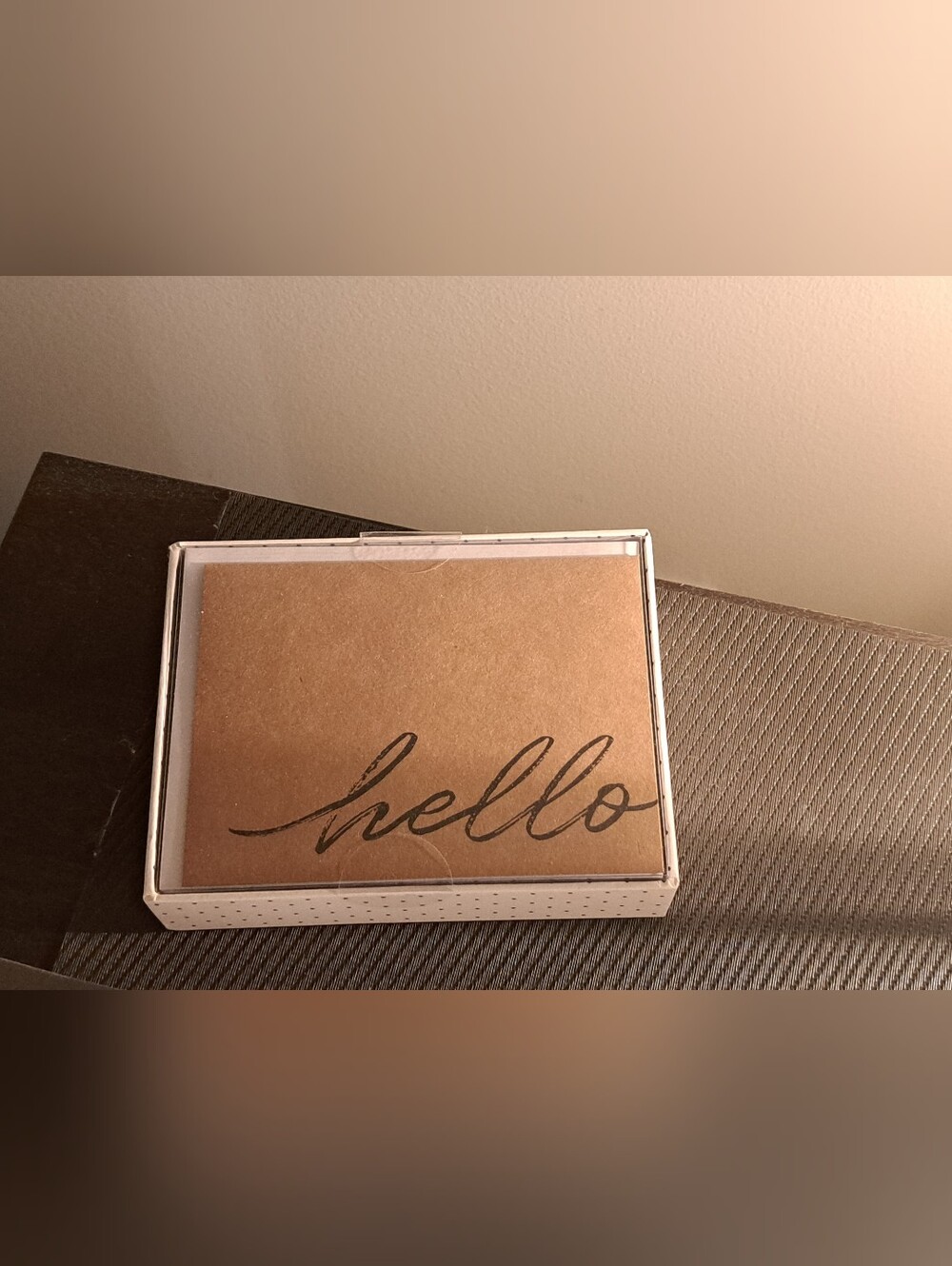 New 'hello' Boxed Note Cards in Brown and White